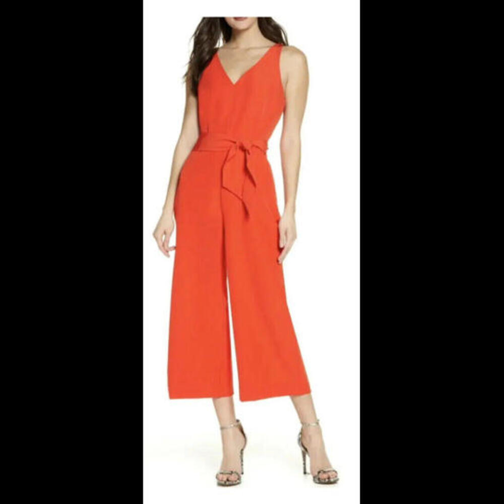 Sam Edelman Jumpsuit Coral Crop tie Waist Sz 6 EUC